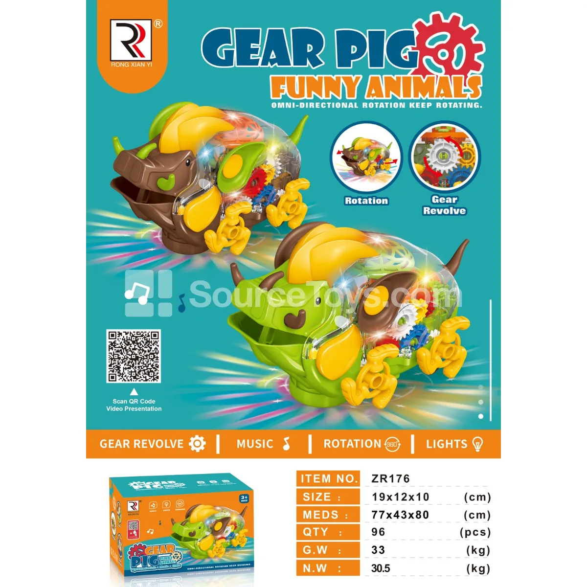 Multi-Directional Light & Music Gear Pig Multi-Directional Light & Music Gear Pig