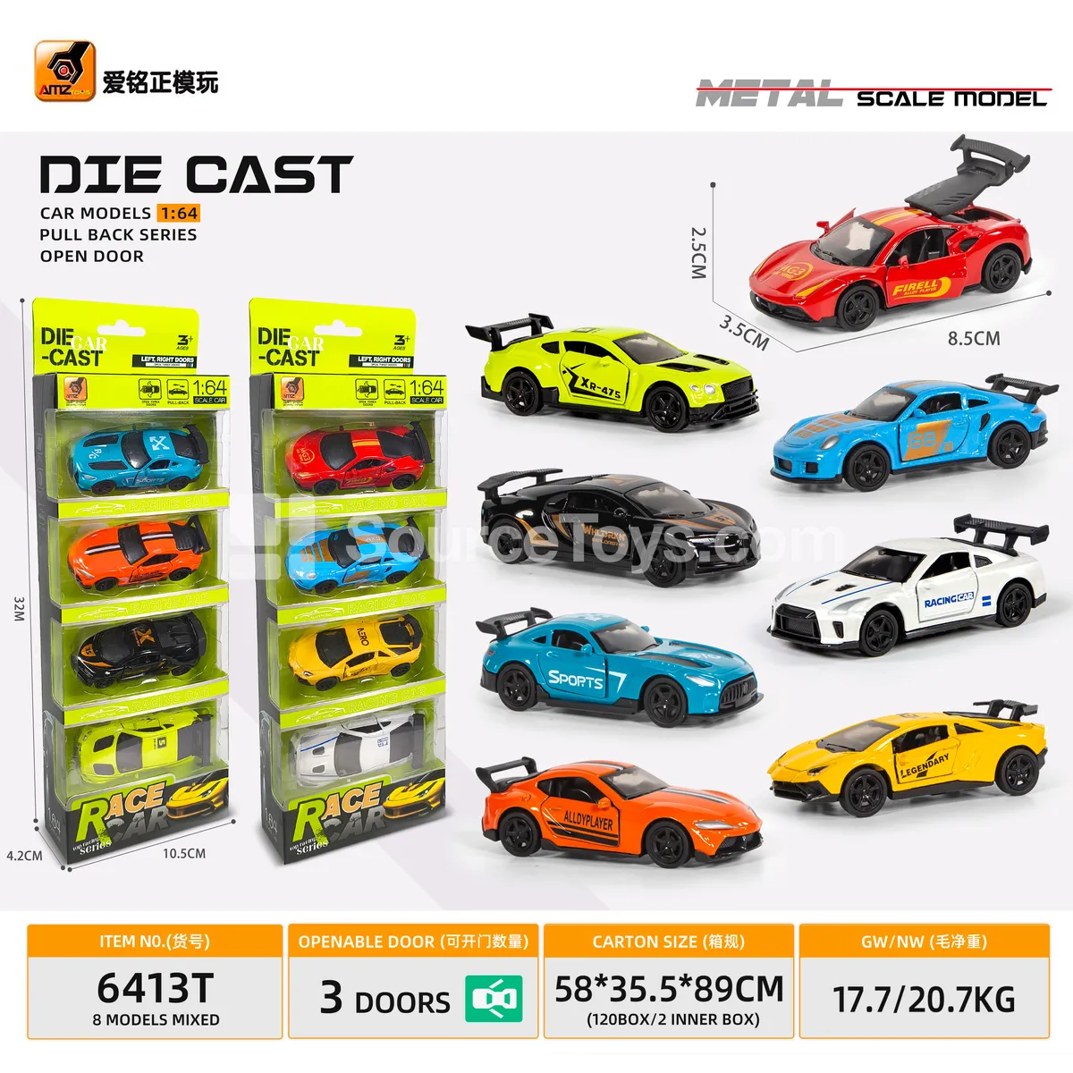1:64 Scale Alloy Three-door Pull-back Racing Car