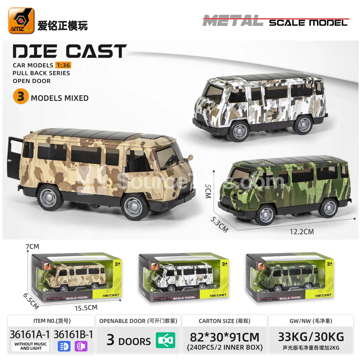 1:36 scale alloy military bread van model with pull-back function, lights and sounds 1:36 scale alloy military bread van model with pull-back function, lights and sounds