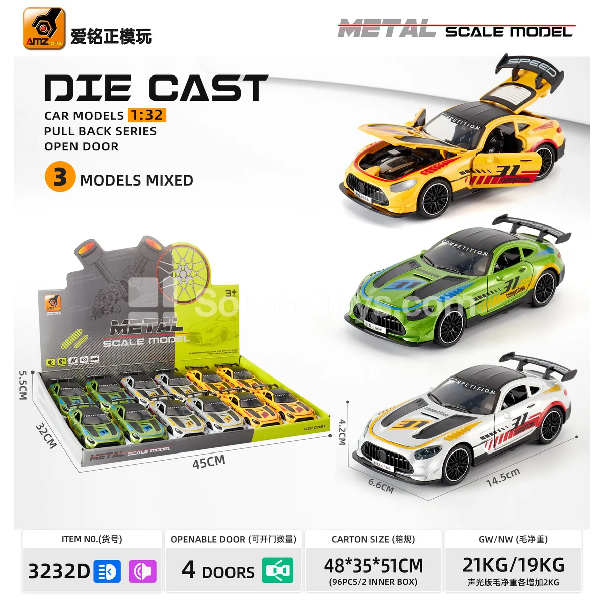1:32 Scale Alloy Car Model with Sound and Lights, Pull-back Function, 4 Doors 1:32 Scale Alloy Car Model with Sound and Lights, Pull-back Function, 4 Doors