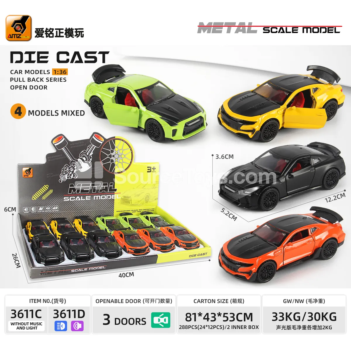 Alloy Pull-Back 3-Door Sports Car (1:36)