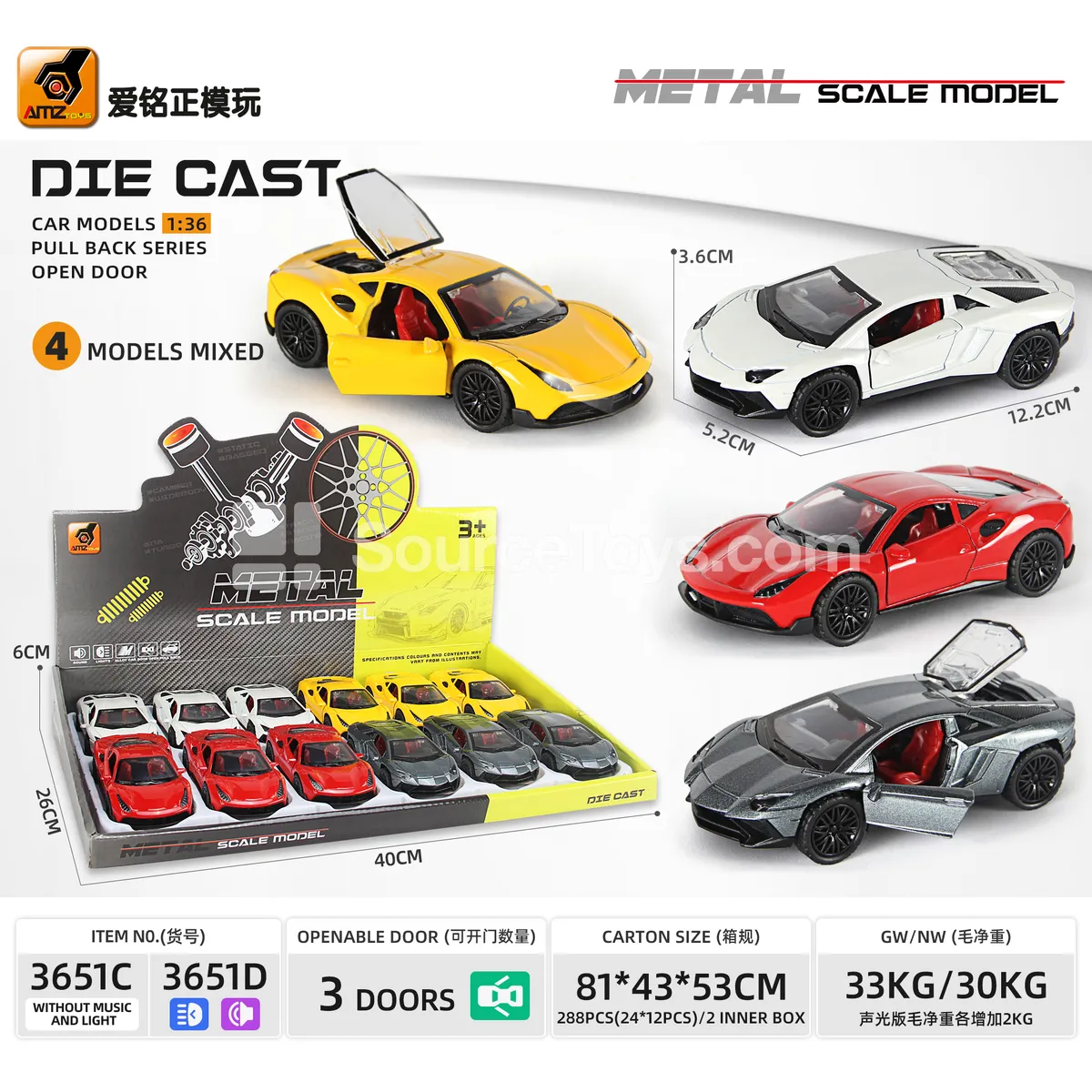 1:36 Alloy Pull-back Three-door Sports Car