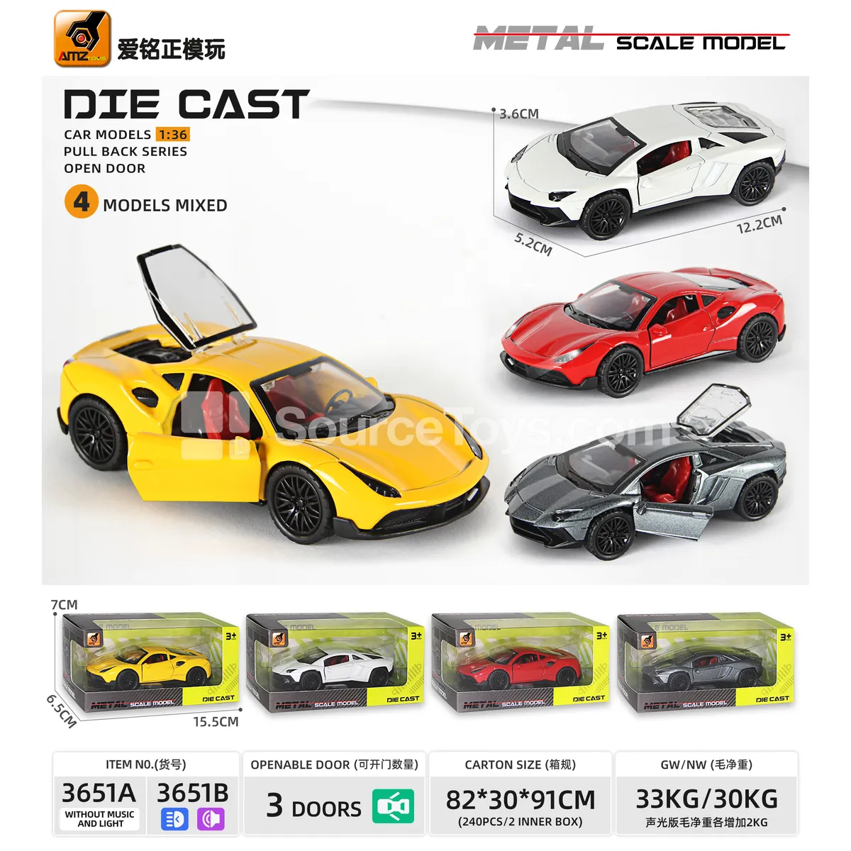 Die-cast Pull-back 3-door Sports Car Model (1:36 Scale) Die-cast Pull-back 3-door Sports Car Model (1:36 Scale)