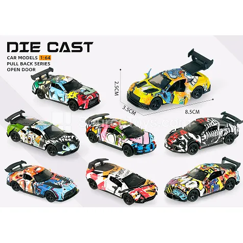 1:64 Alloy Three-Door Friction-Powered Graffiti Sports Car