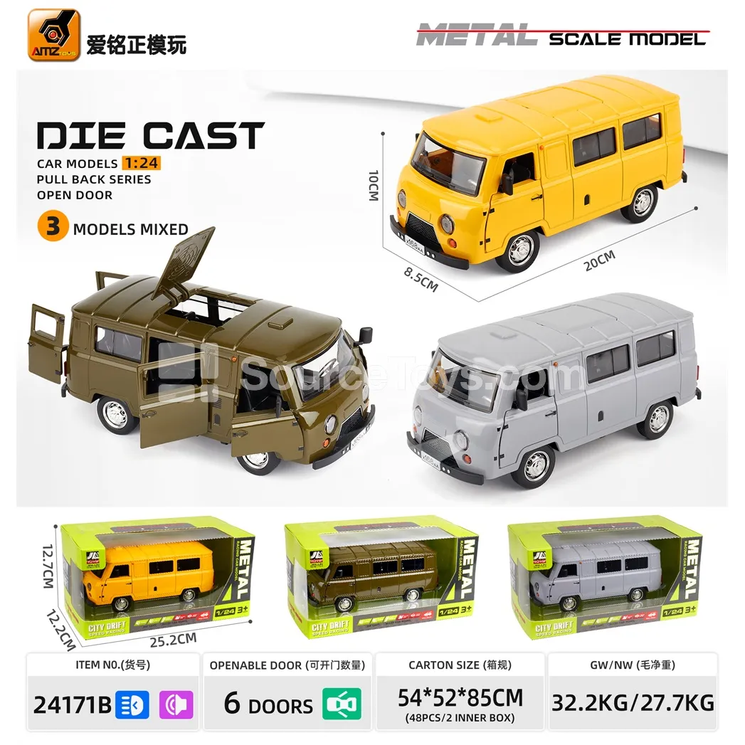 1:24 Diecast Off-road Vehicle Model with Sound, Light, Pull-back, and 6 Openable Doors