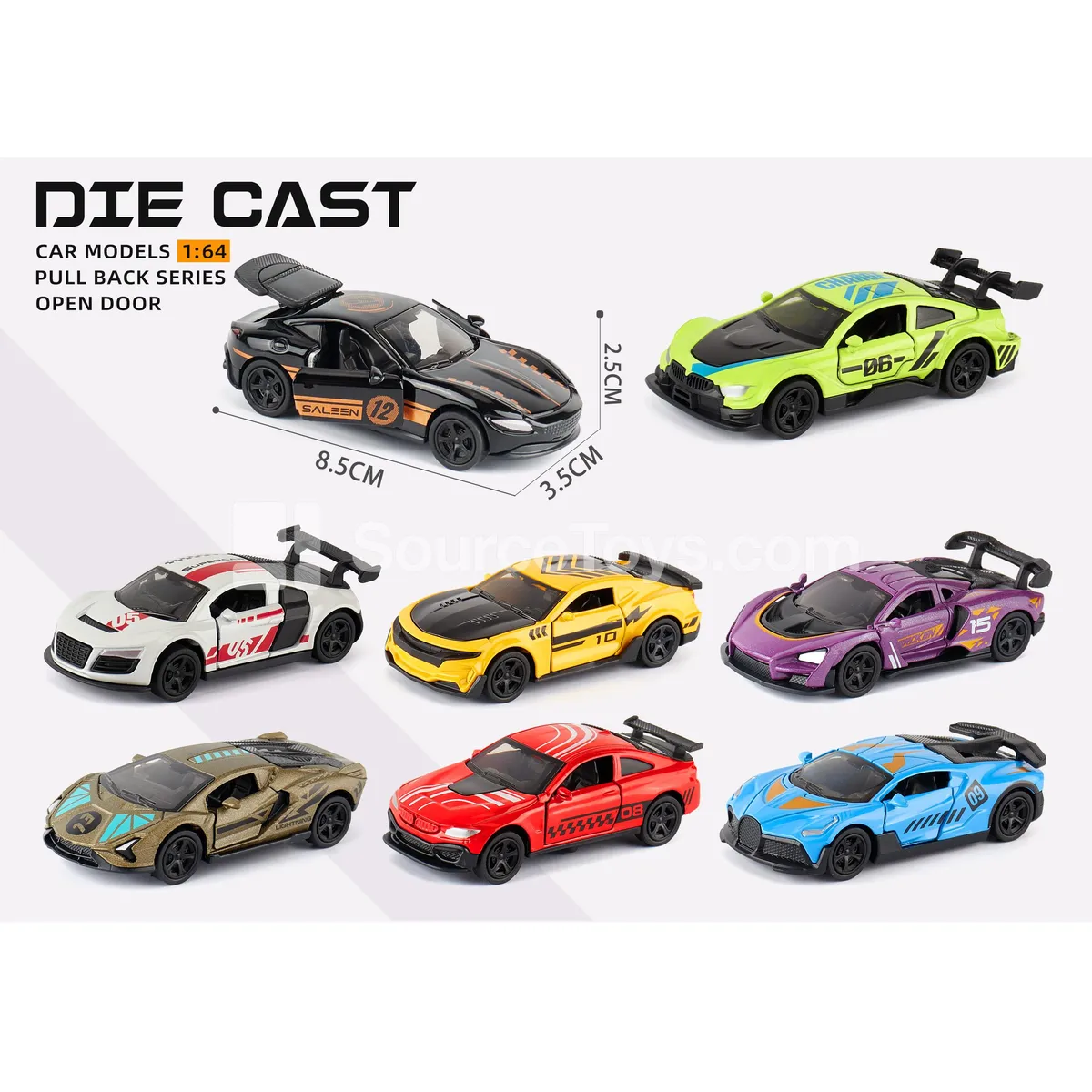 1:64 scale alloy three-door pull-back racing car 1:64 scale alloy three-door pull-back racing car