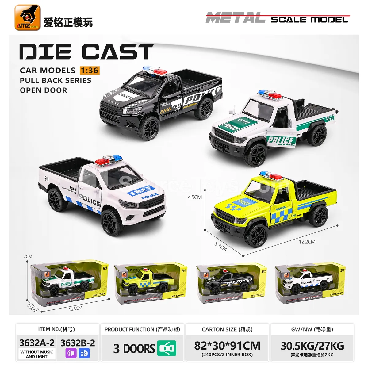 Alloy Model Police Pickup Truck 1:36 Alloy Model Police Pickup Truck 1:36