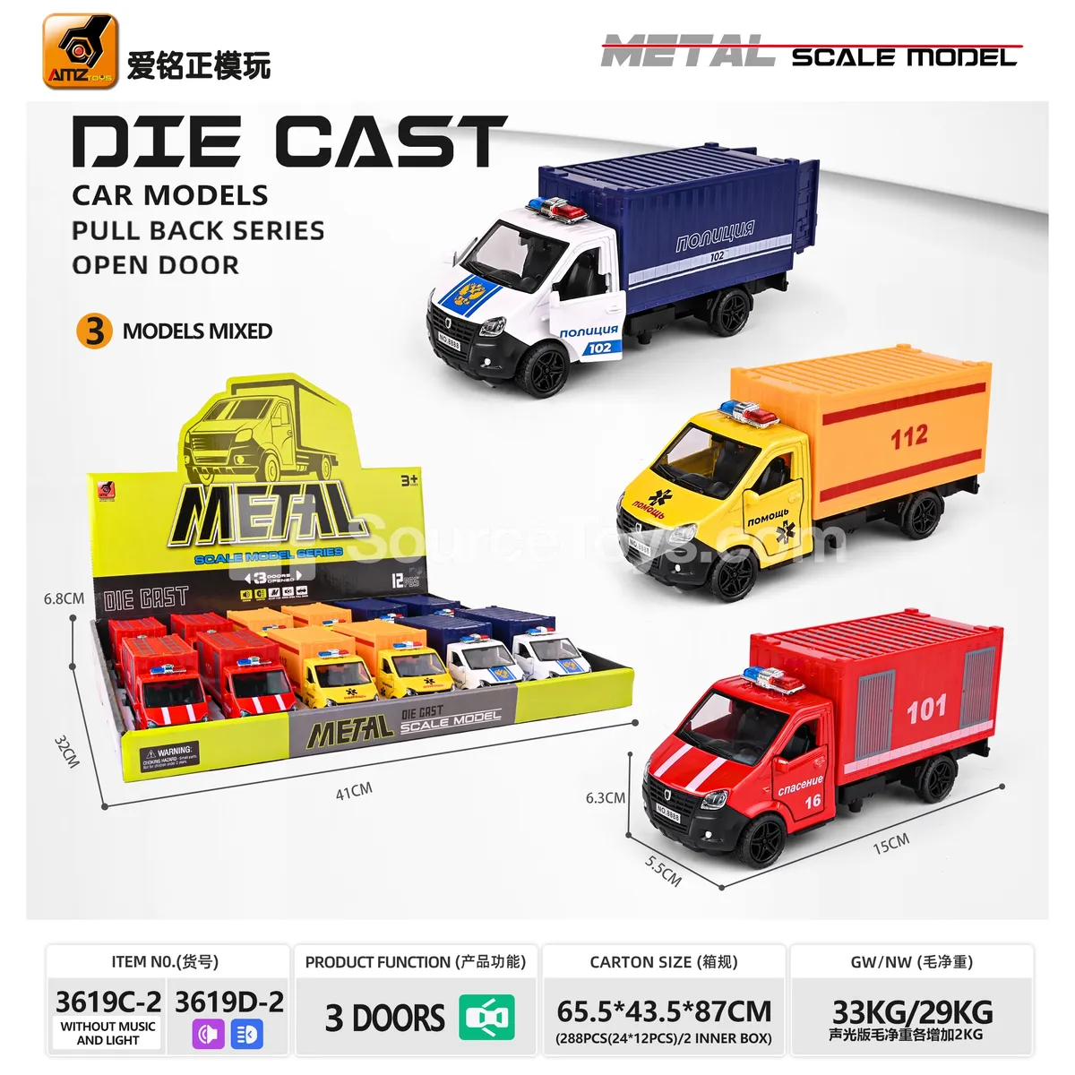 Alloy Police Car Model with Friction, 3 Opening Doors, Sound & Light Alloy Police Car Model with Friction, 3 Opening Doors, Sound & Light