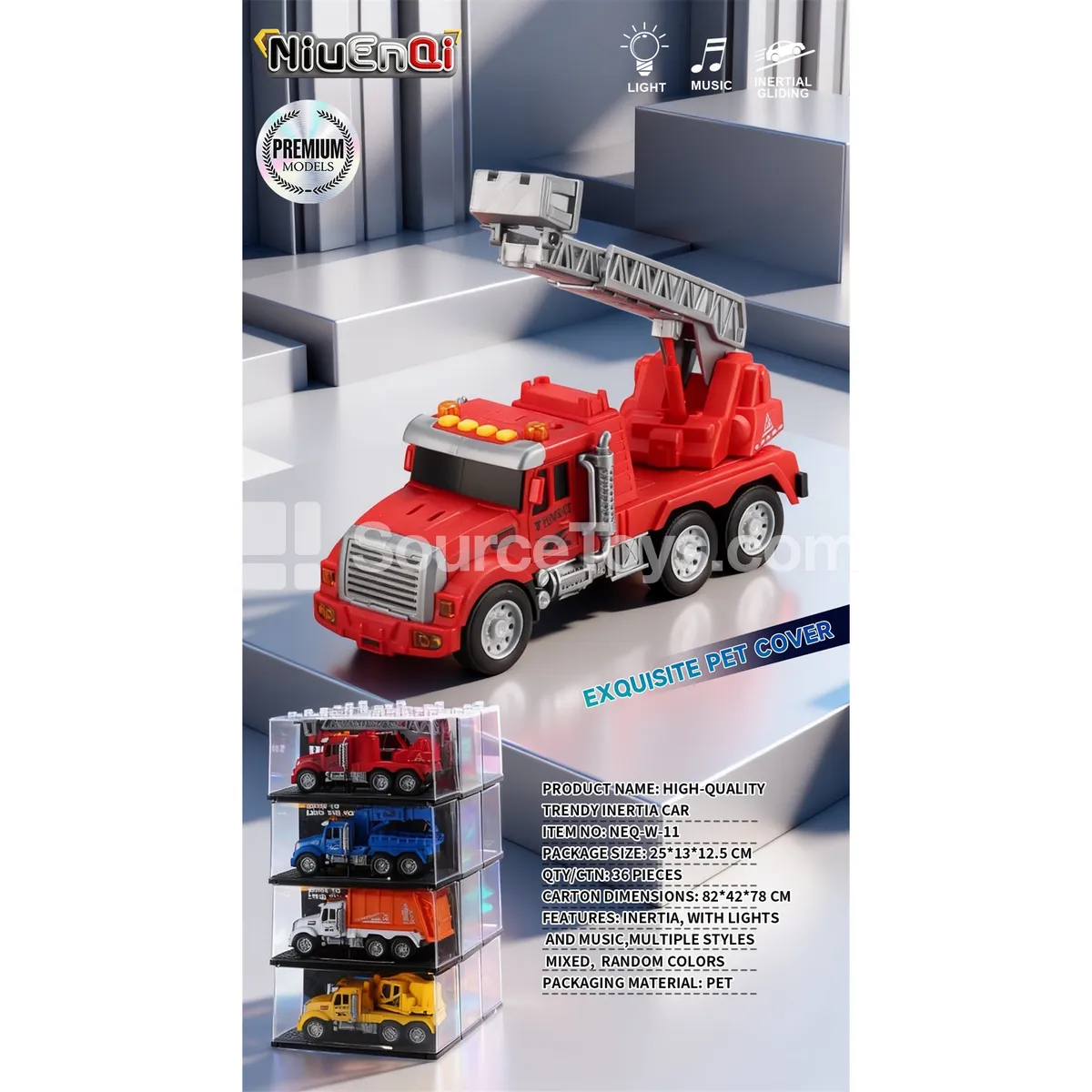 1:24 Engineering Fire Truck with Lights, Music, Opening Doors, Inertia, and Acrylic Display Case 1:24 Engineering Fire Truck with Lights, Music, Opening Doors, Inertia, and Acrylic Display Case