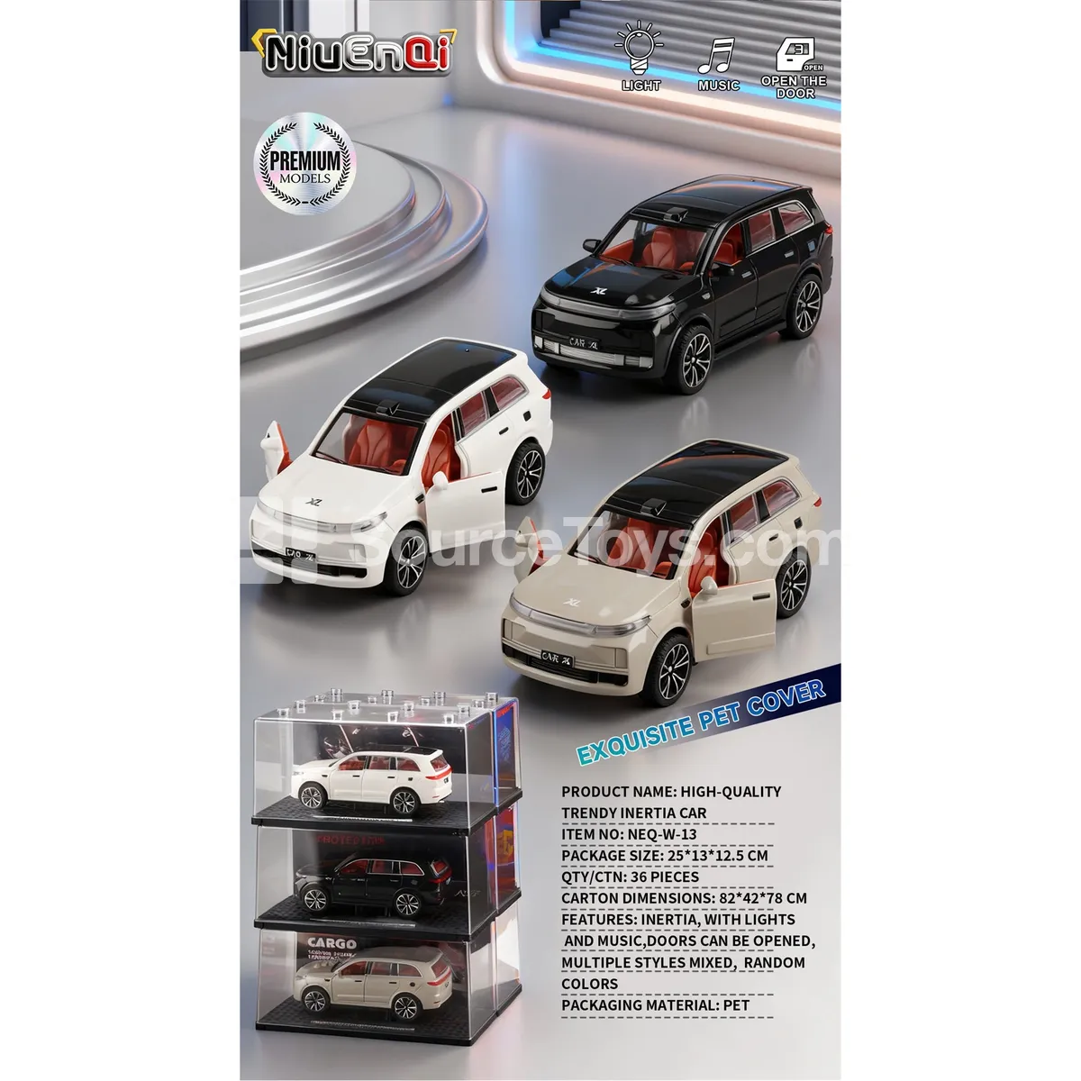 1:24 New Energy SUV Inertia Car with Lights, Music & Opening Doors, Acrylic Display Case 1:24 New Energy SUV Inertia Car with Lights, Music & Opening Doors, Acrylic Display Case