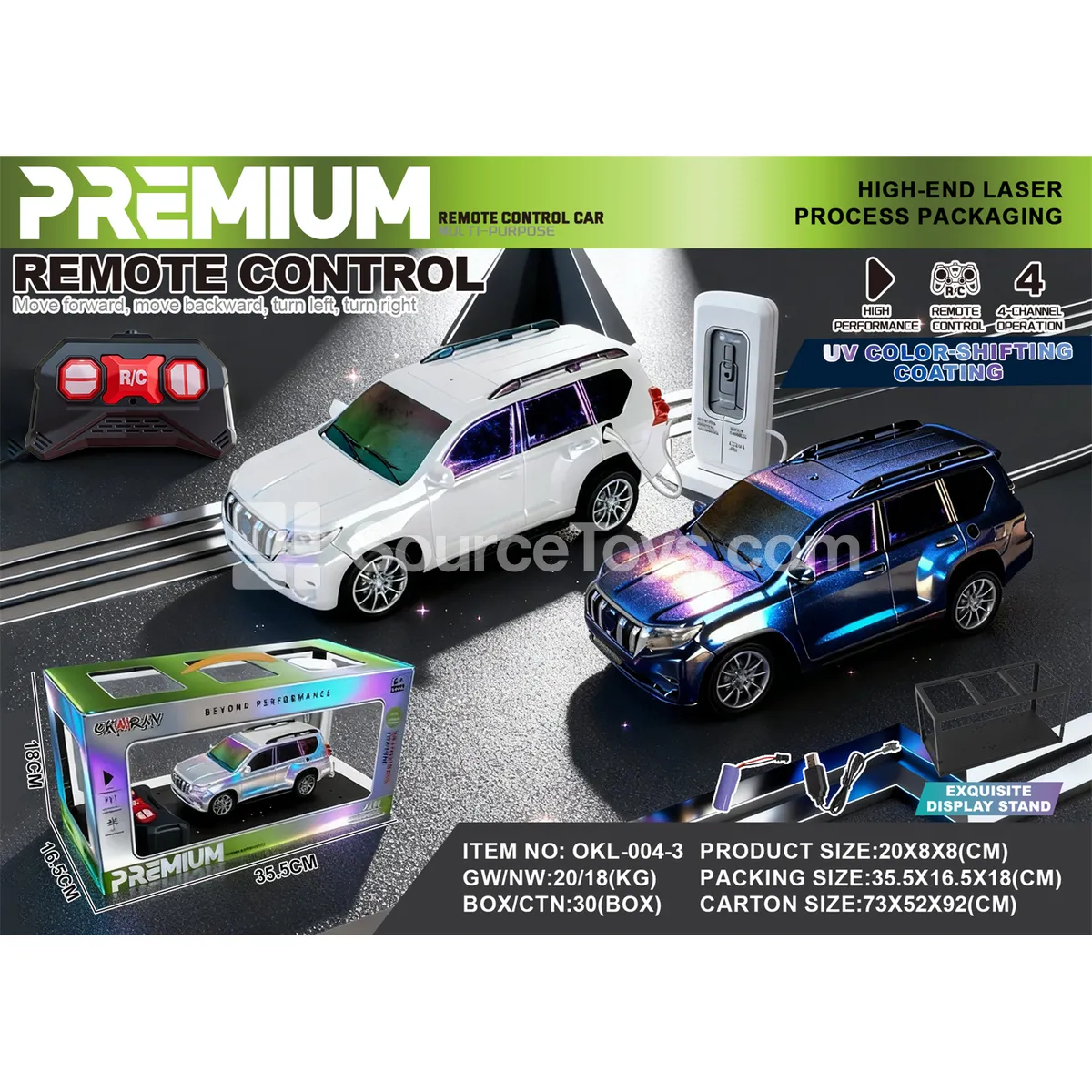 1:20 New Energy Prado UV-Plated Remote Control Car in Rainbow Colors with Laser Silver Card Packaging 1:20 New Energy Prado UV-Plated Remote Control Car in Rainbow Colors with Laser Silver Card Packaging