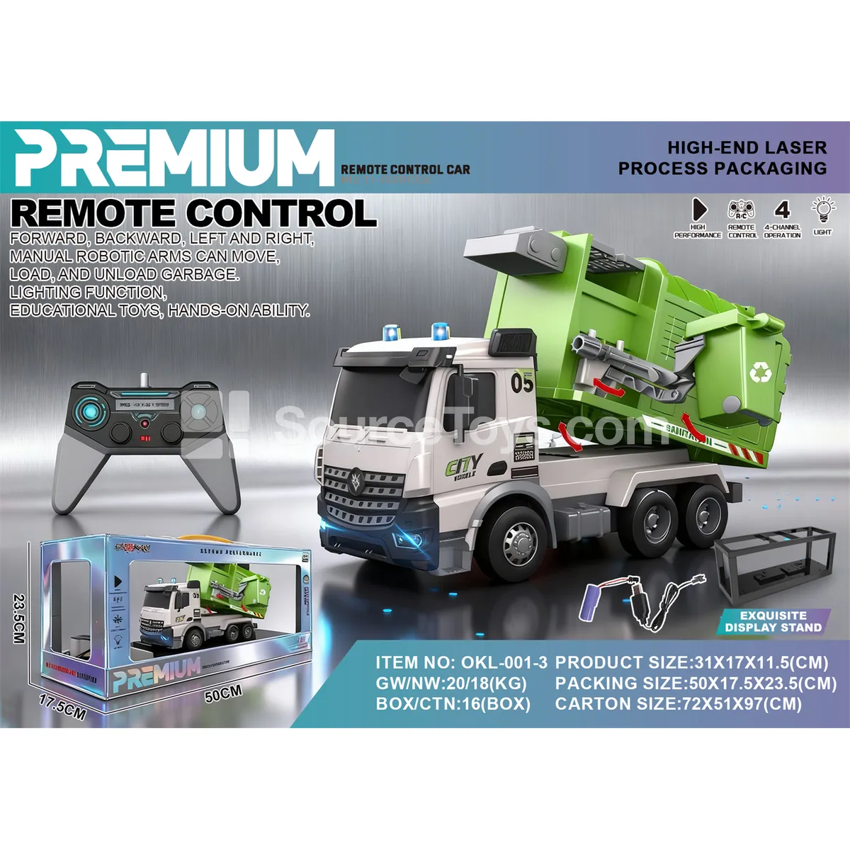 1:14 RC Sanitation Truck with Laser Silver Card Box
