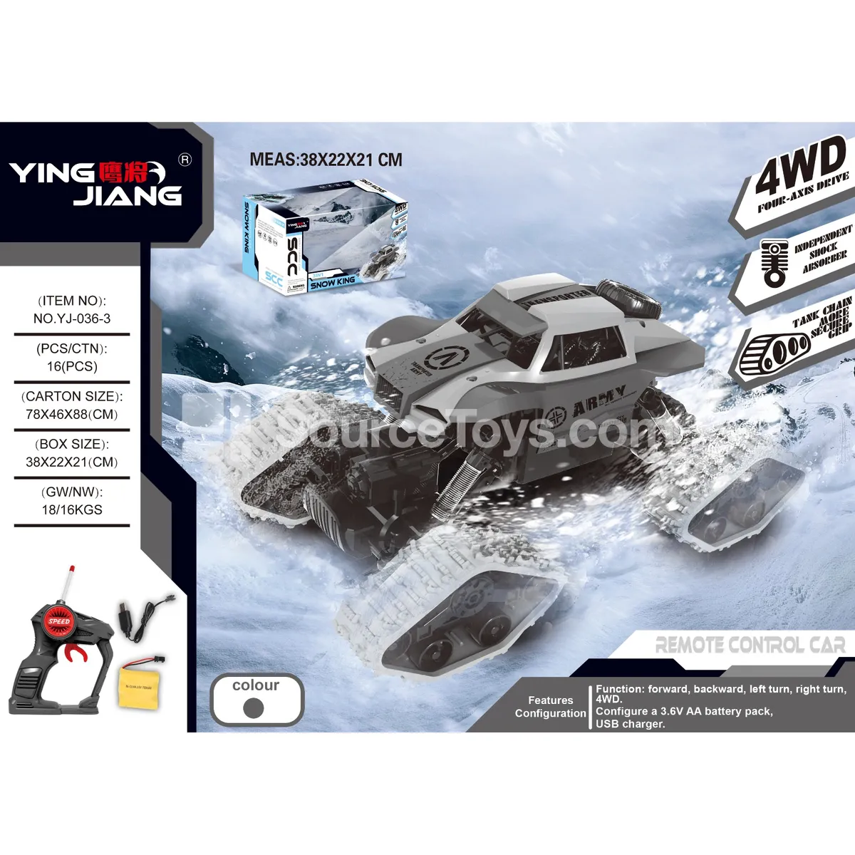 1:16 4-Channel Remote Control Climbing Car with Trailer, Snow Wheels, 27MHz, Battery Included, Window Box 1:16 4-Channel Remote Control Climbing Car with Trailer, Snow Wheels, 27MHz, Battery Included, Window Box