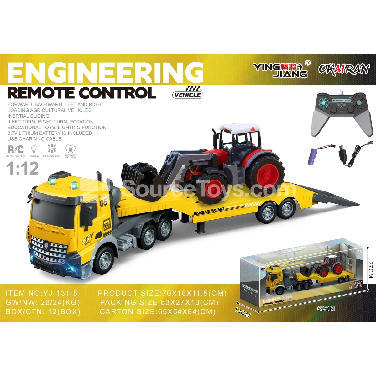 1:12 Multifunctional 4-Channel RC Truck with Trailer, Battery Included