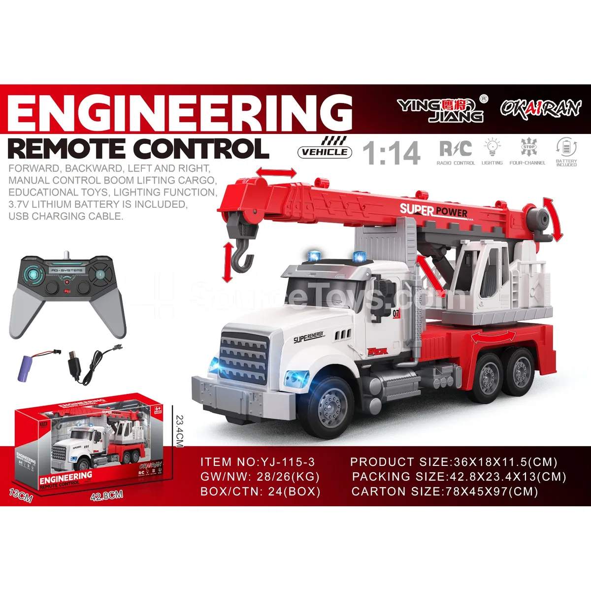 1:14 4-Channel RC Construction Crane Truck with Battery