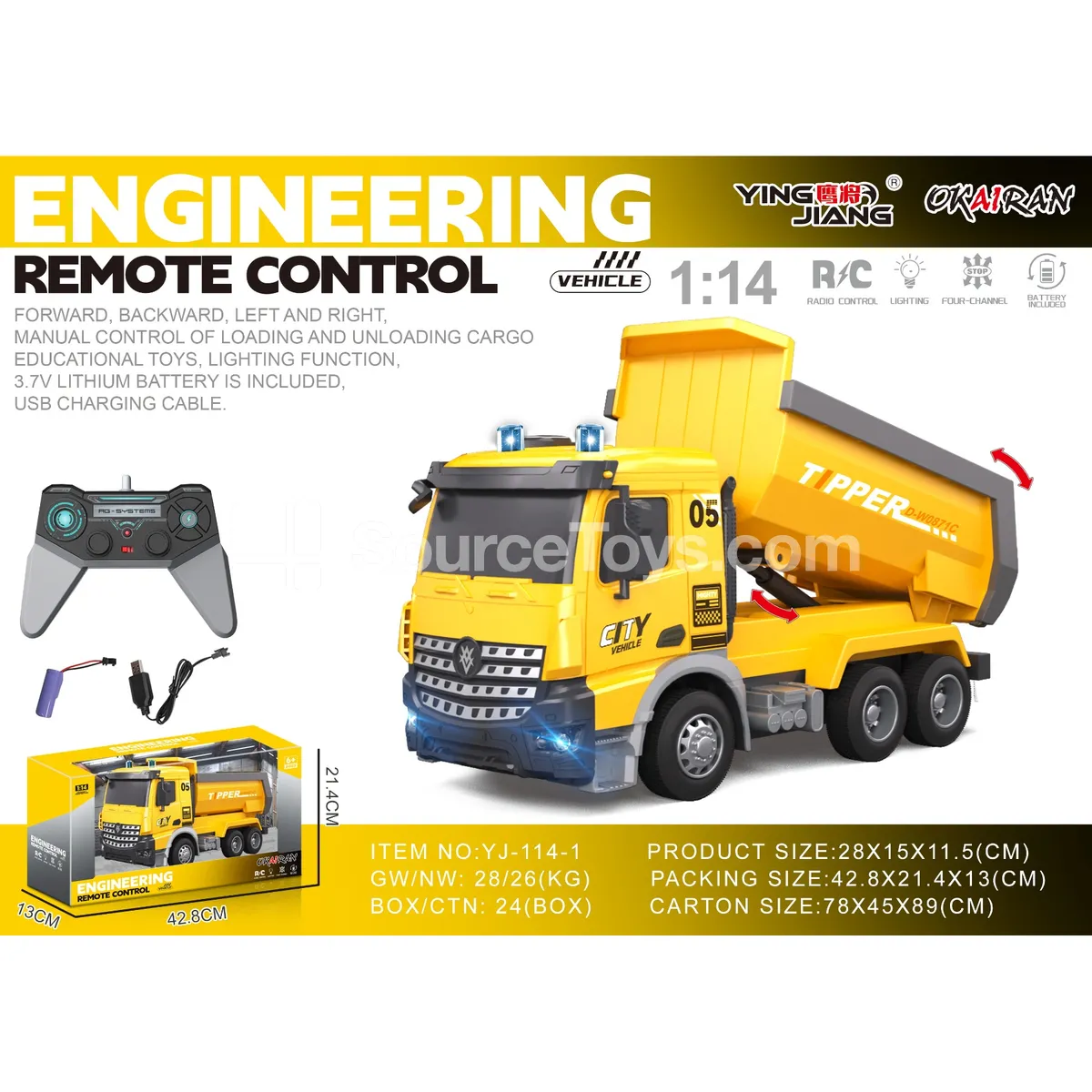 1:14 Multi-Function 4-Channel RC Dump Truck with Battery 1:14 Multi-Function 4-Channel RC Dump Truck with Battery