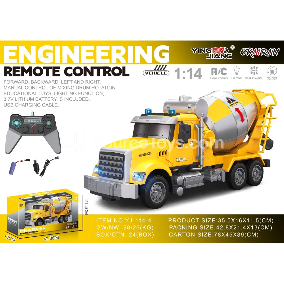 1:14 4-Channel RC Concrete Mixer Truck