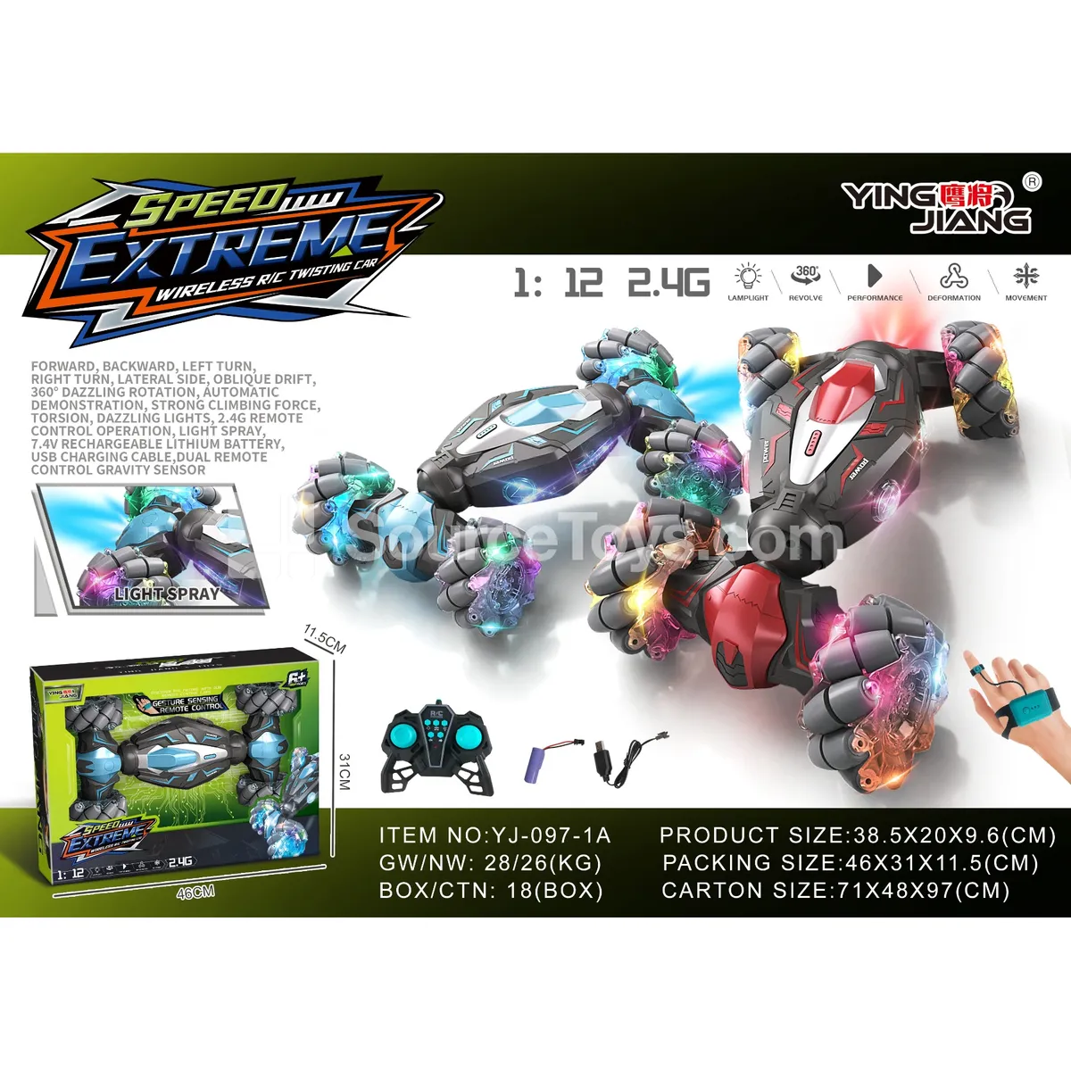 1:12 2.4GHz Stunt Car with Lights, Dual Remote Controllers, Gravity Sensor 1:12 2.4GHz Stunt Car with Lights, Dual Remote Controllers, Gravity Sensor