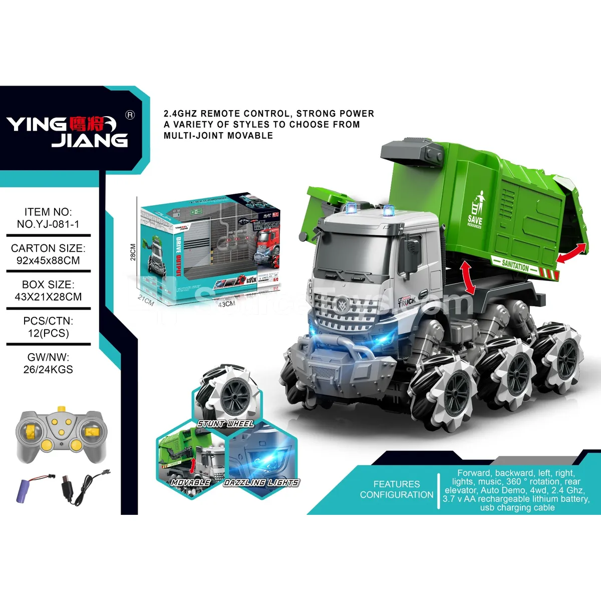 1:14 Remote Control Garbage Truck with Lights and Music