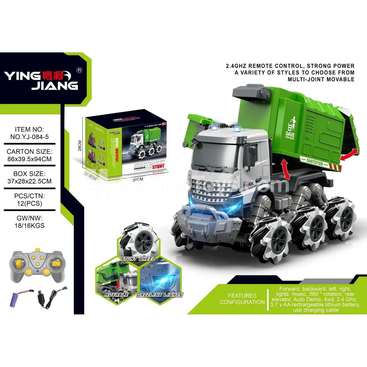 1:14 Multi-function Remote Control Side-shift Truck with Lights and Music, Battery Included 1:14 Multi-function Remote Control Side-shift Truck with Lights and Music, Battery Included