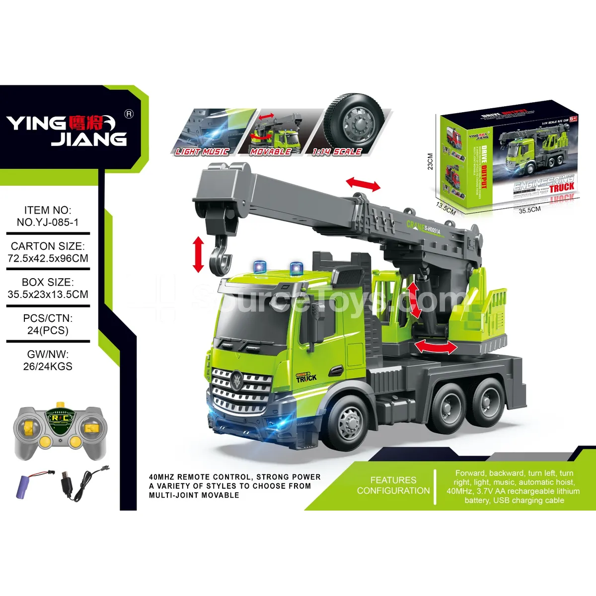 1:14 Multi-Function Remote Control Crane Truck with Lights & Music, Battery Included 1:14 Multi-Function Remote Control Crane Truck with Lights & Music, Battery Included