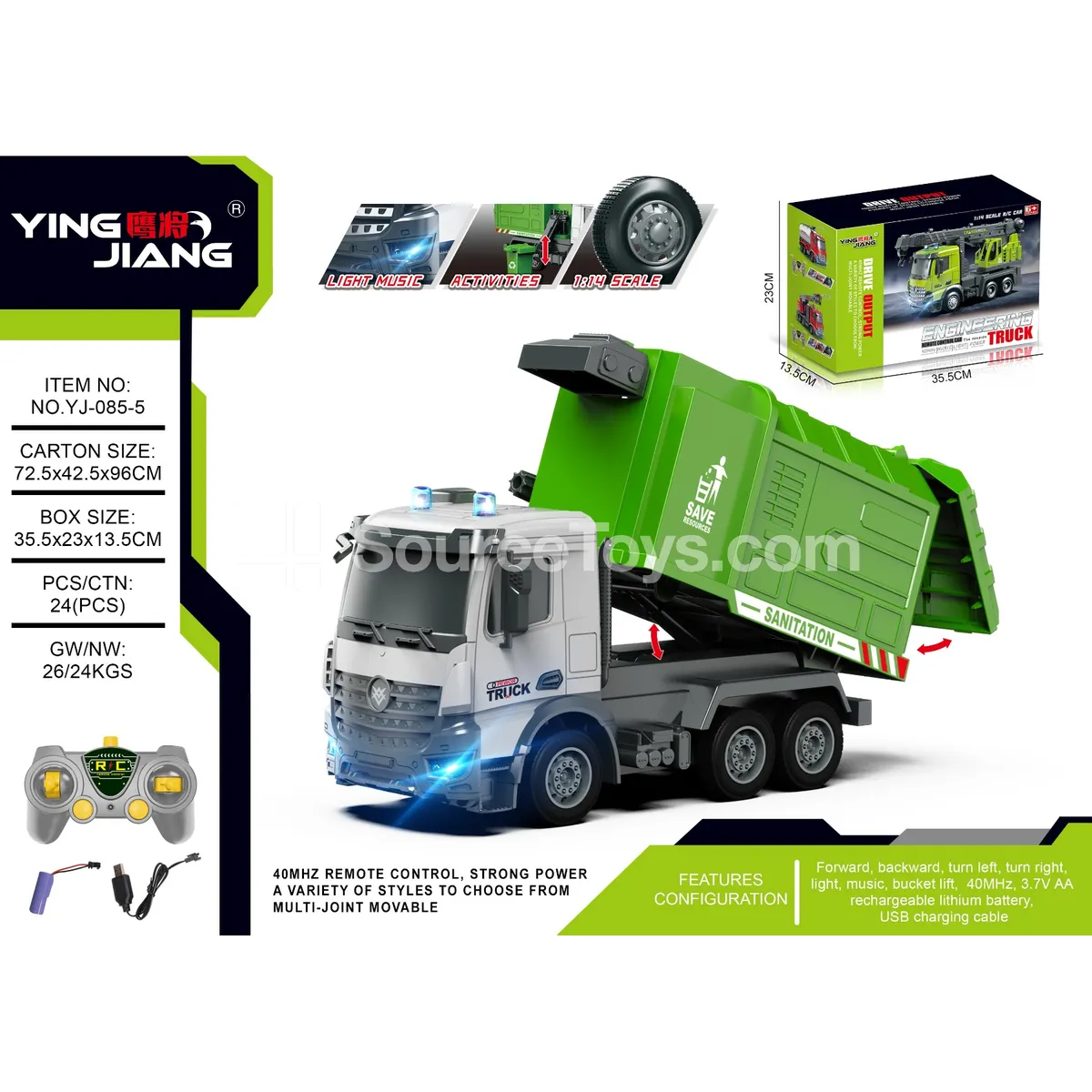 1:14 Multi-Function RC Transport Truck with Lights & Music, Battery Included