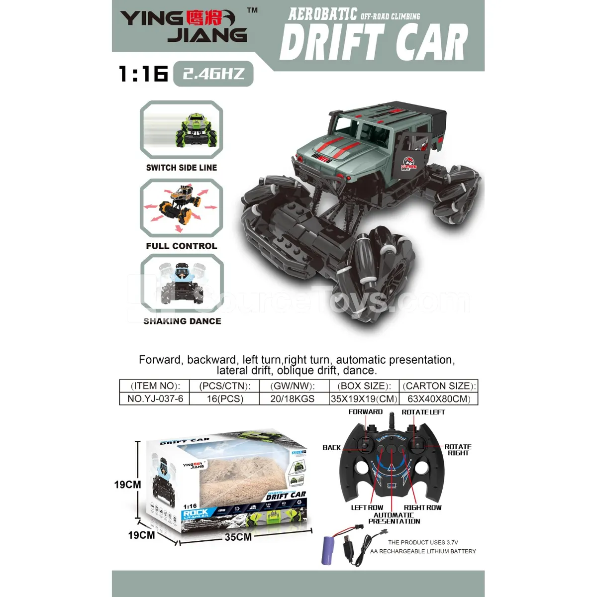 1:16 13-Function 2.4G Remote Control Car with Battery, Window Box 1:16 13-Function 2.4G Remote Control Car with Battery, Window Box