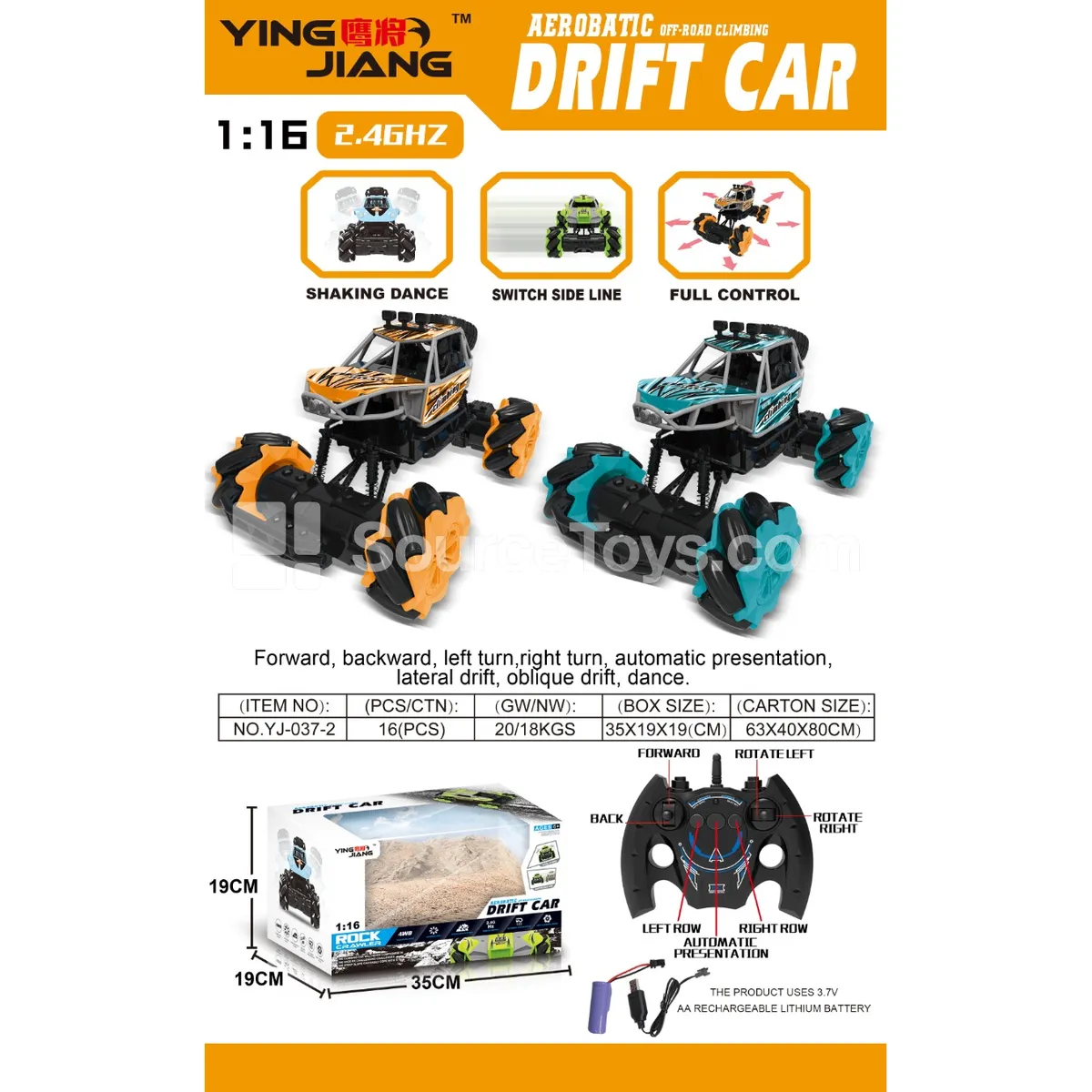 1:16 13-Function 2.4G RC Stunt Car with Battery, Window Box 1:16 13-Function 2.4G RC Stunt Car with Battery, Window Box