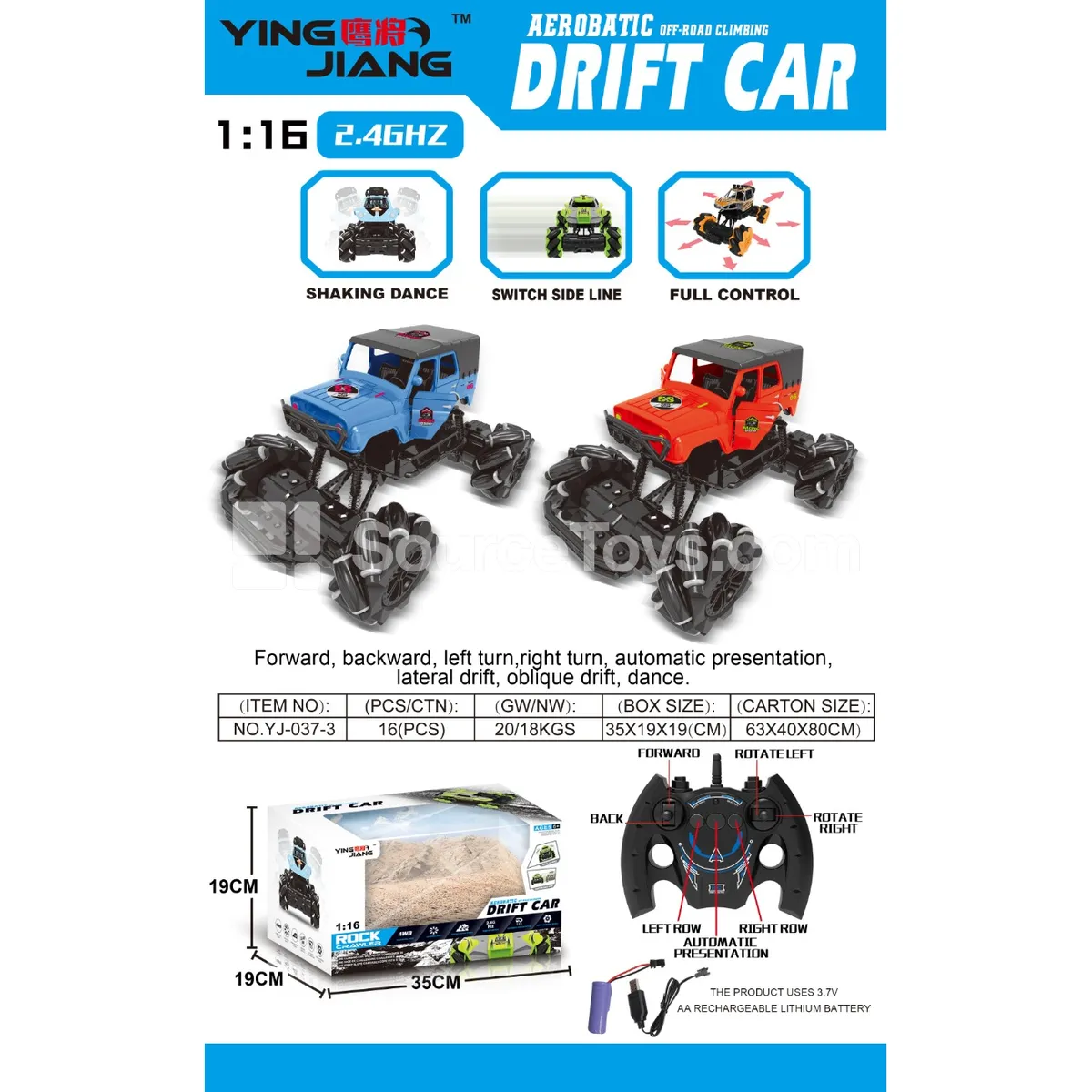 1:16 13-Function 2.4G RC Stunt Car with Battery, Window Box 1:16 13-Function 2.4G RC Stunt Car with Battery, Window Box