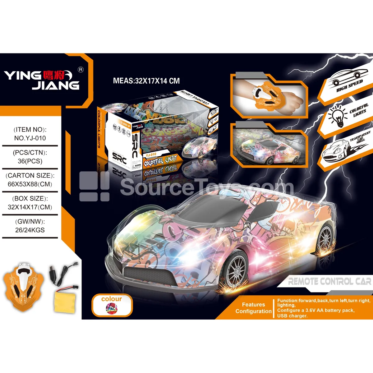 1:16 Gesture & Gravity Sensing Graffiti Racing Car with Lights 27MHz Battery Included Window Box