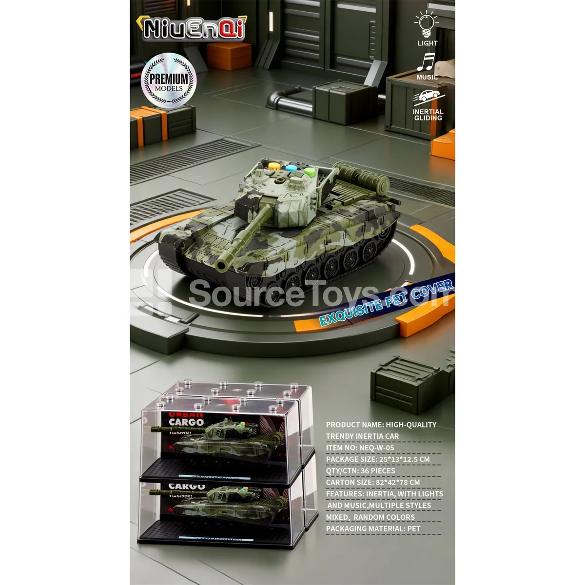 1:24 Tank with Lights, Music & Inertia, Acrylic Display Case 1:24 Tank with Lights, Music & Inertia, Acrylic Display Case