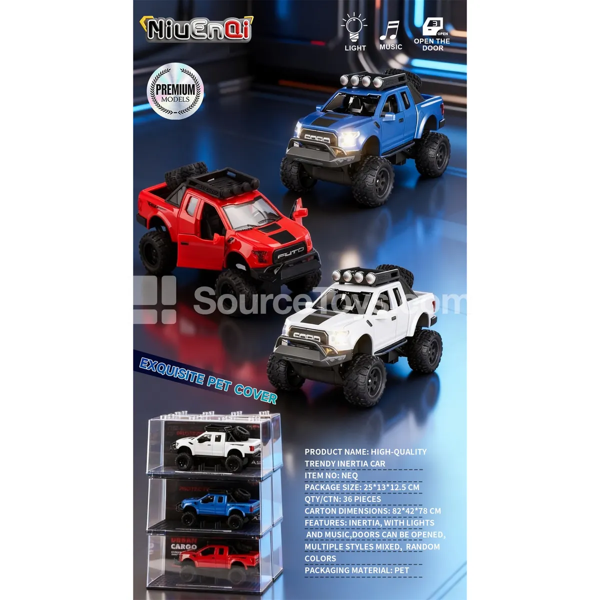 1:24 Raptor Light Music Open-Door Inertia Car with Acrylic Display Case 1:24 Raptor Light Music Open-Door Inertia Car with Acrylic Display Case
