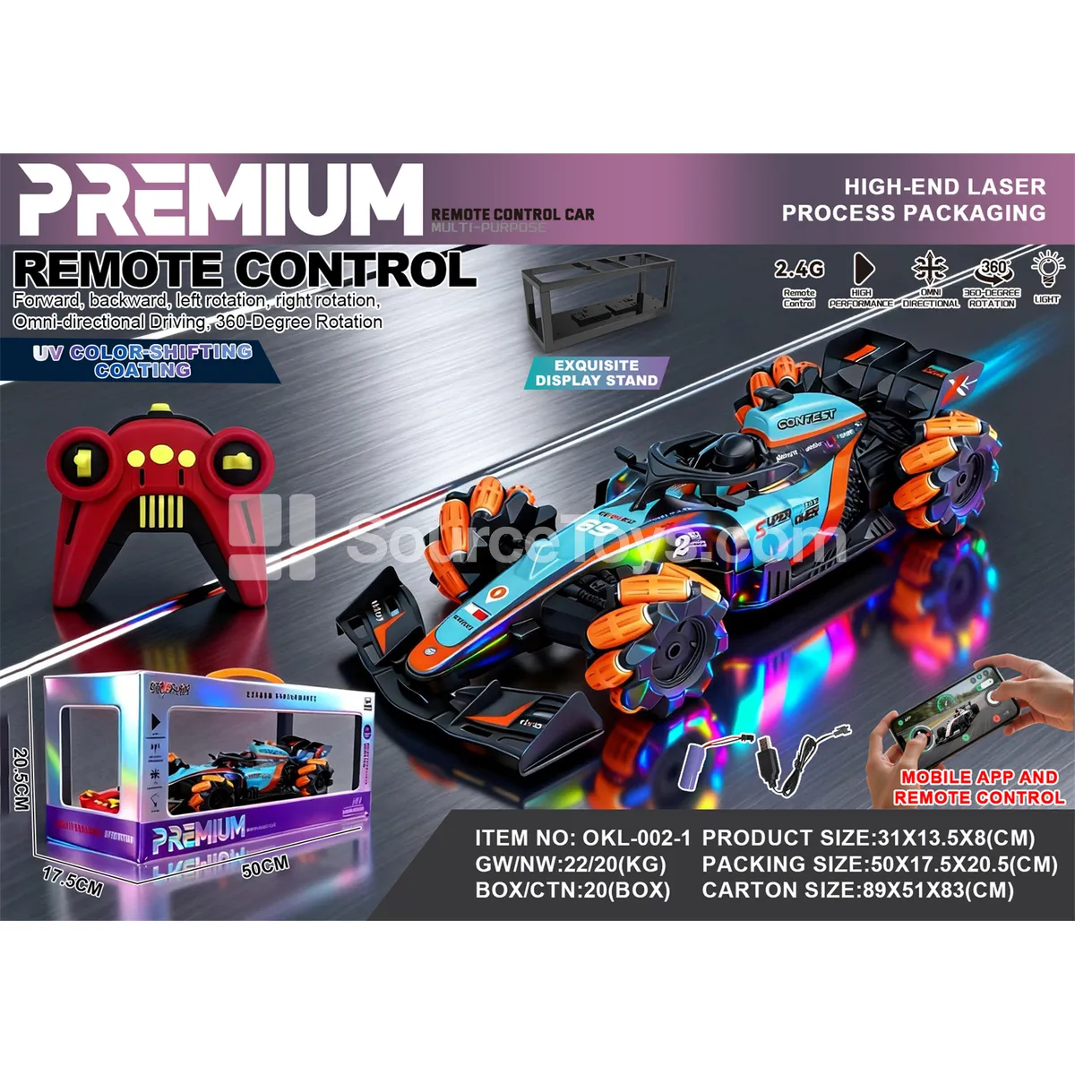 1:14 APP-Controlled Stunt F1 RC Car with Lights