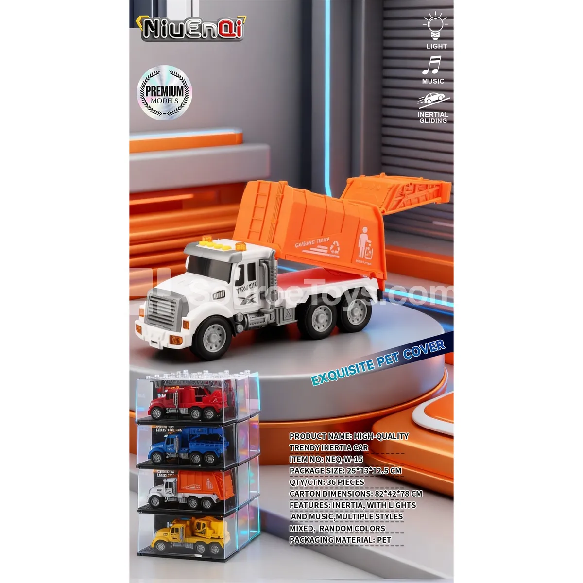 1:24 Scale Garbage Truck with Light, Music, Opening Door, Inertia, Acrylic Display Cover 1:24 Scale Garbage Truck with Light, Music, Opening Door, Inertia, Acrylic Display Cover