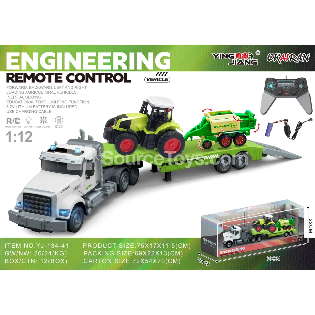 1:12 4-Channel Remote Control Transport Truck with Trailer, Battery Included