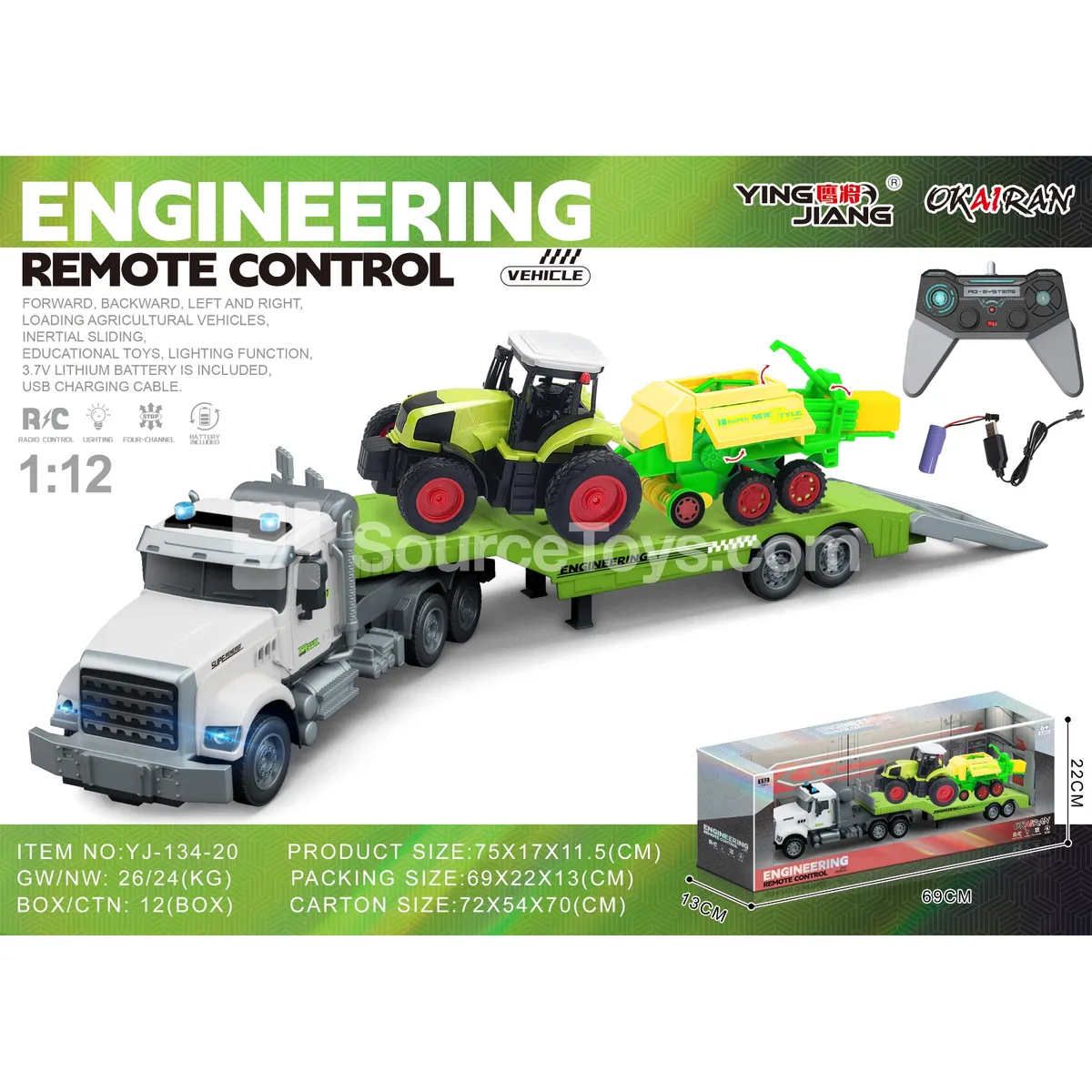 1:12 4-Channel RC Carrier Truck with Farm Vehicle, Battery Included