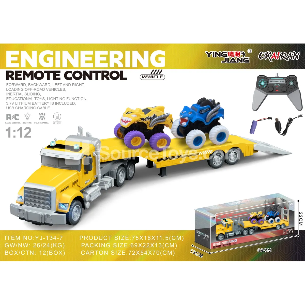 1:12 4CH RC Carrier Truck with Inertia Cars, Battery Included