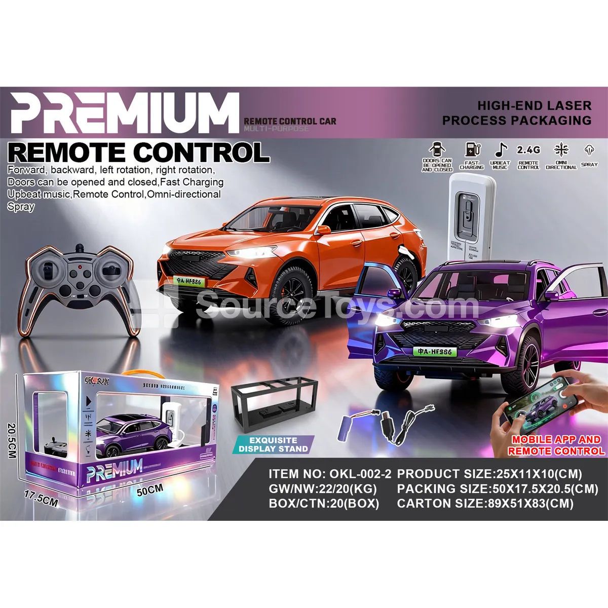 1:14 Remote Control Car with 2.4G APP Control, Spray, Doors, Lights & Music, Gift Box 1:14 Remote Control Car with 2.4G APP Control, Spray, Doors, Lights & Music, Gift Box