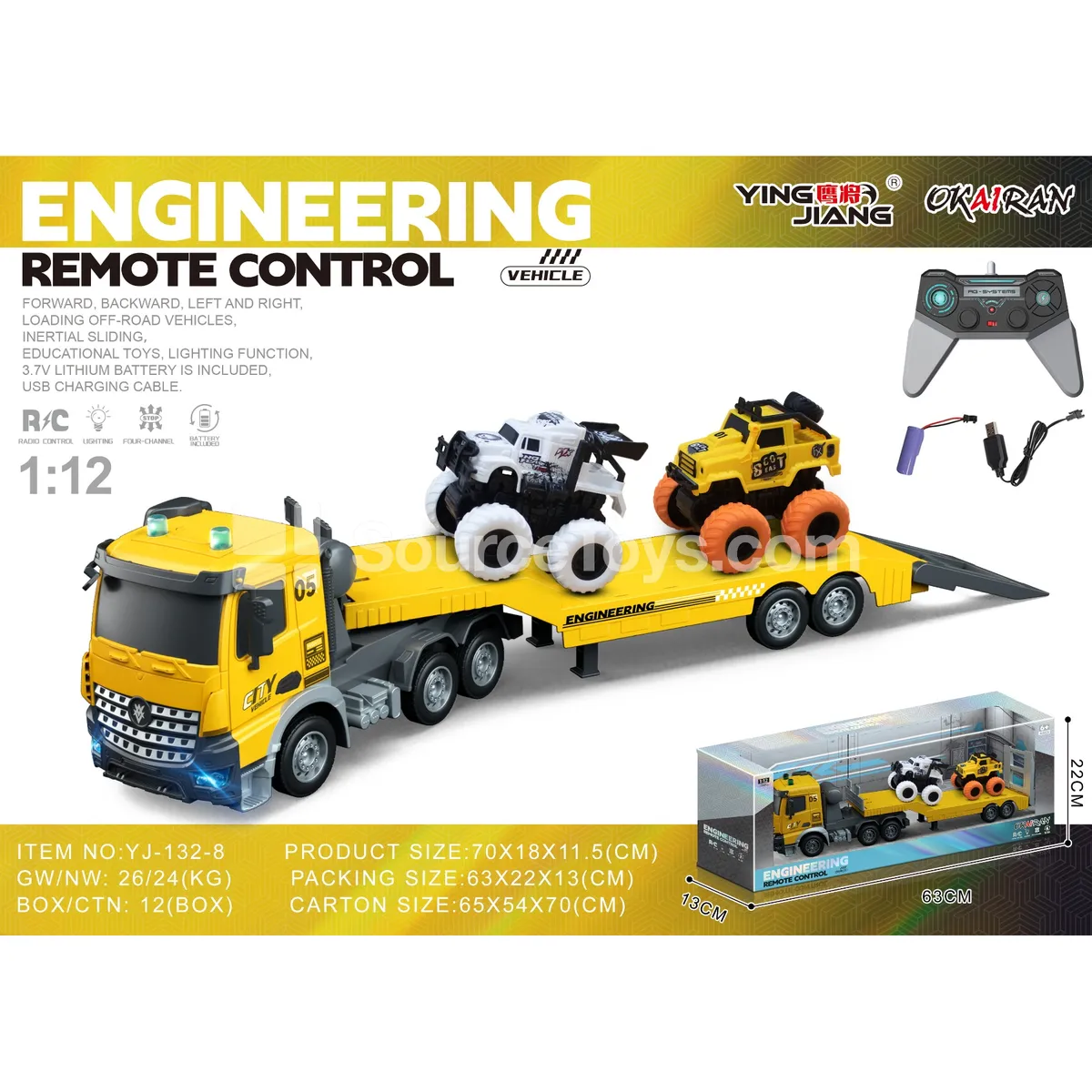 1:12 4CH RC Carrier Truck with Inertia Car, Battery Included
