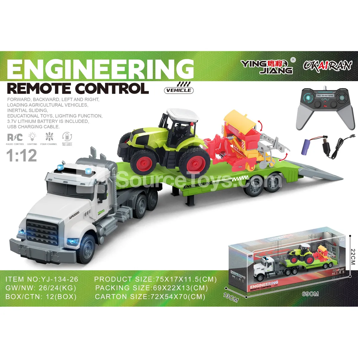 1:12 4-Channel RC Truck with Trailer, Battery Included