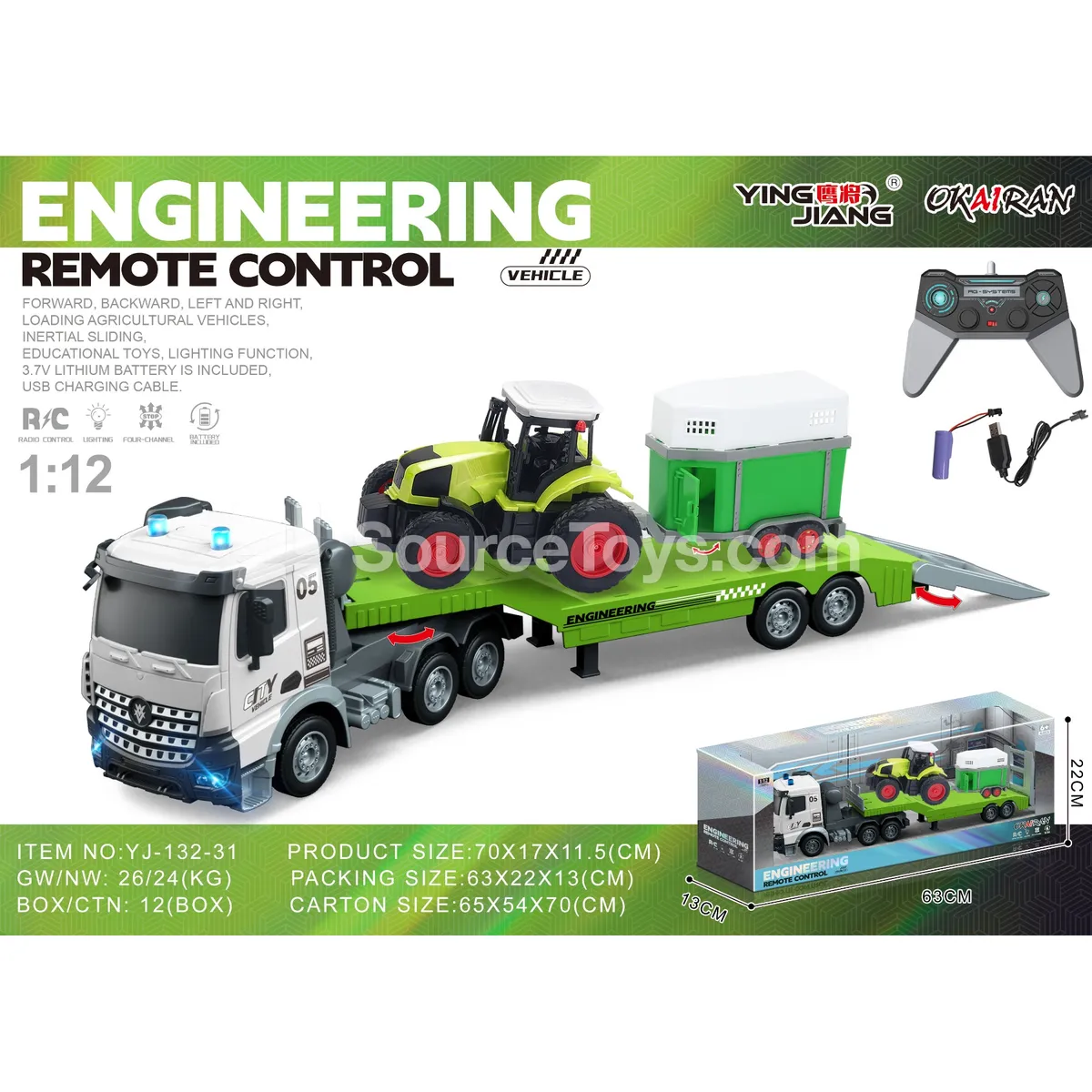 1:12 4-Channel RC Truck with Trailer, Battery Included