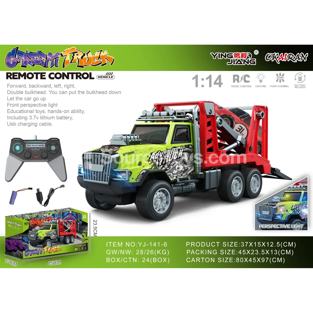 1:14 4-Channel Remote Control Graffiti Engineering Vehicle with Lights, Battery Included 1:14 4-Channel Remote Control Graffiti Engineering Vehicle with Lights, Battery Included