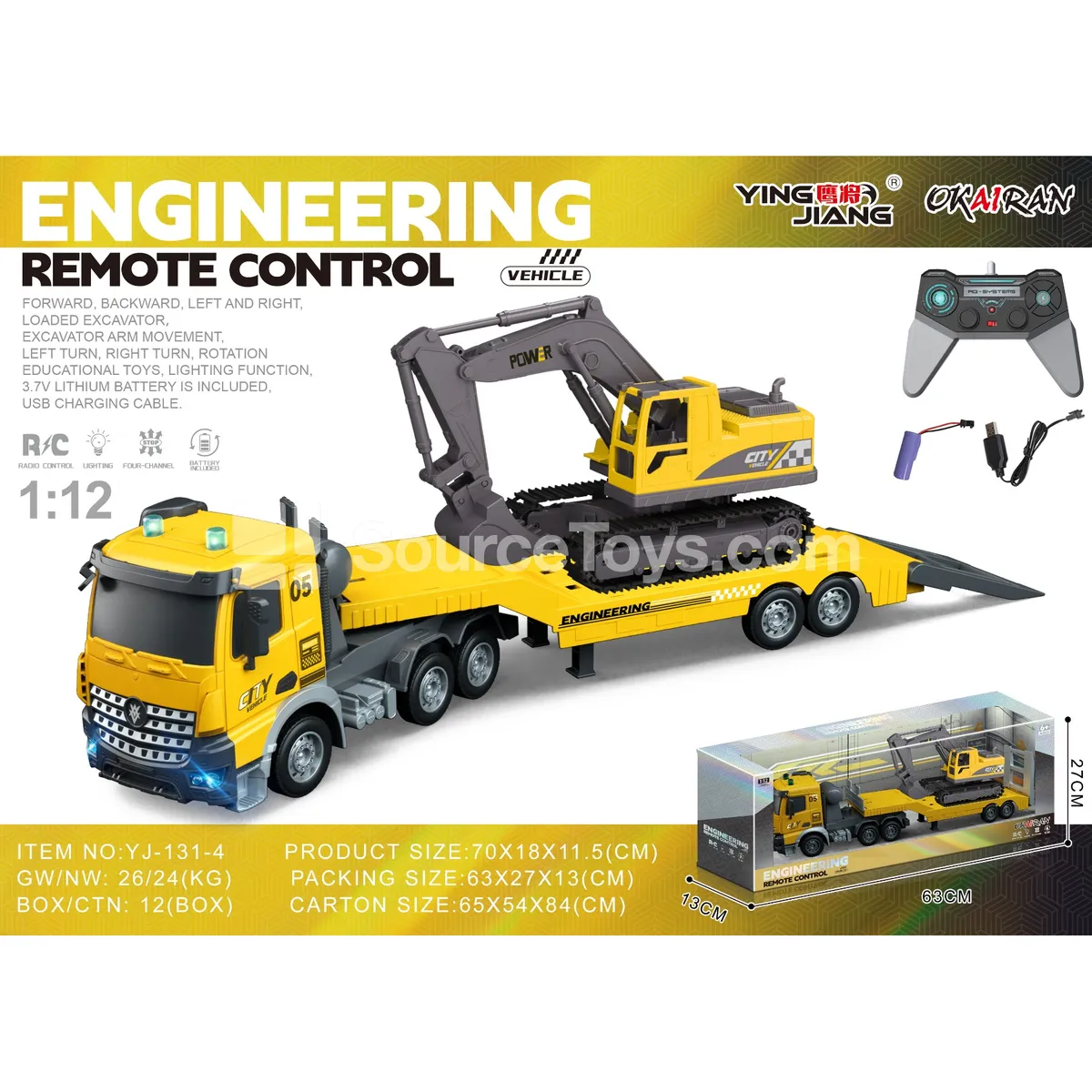 1:12 4-Channel RC Transporter with Excavator, Battery Included