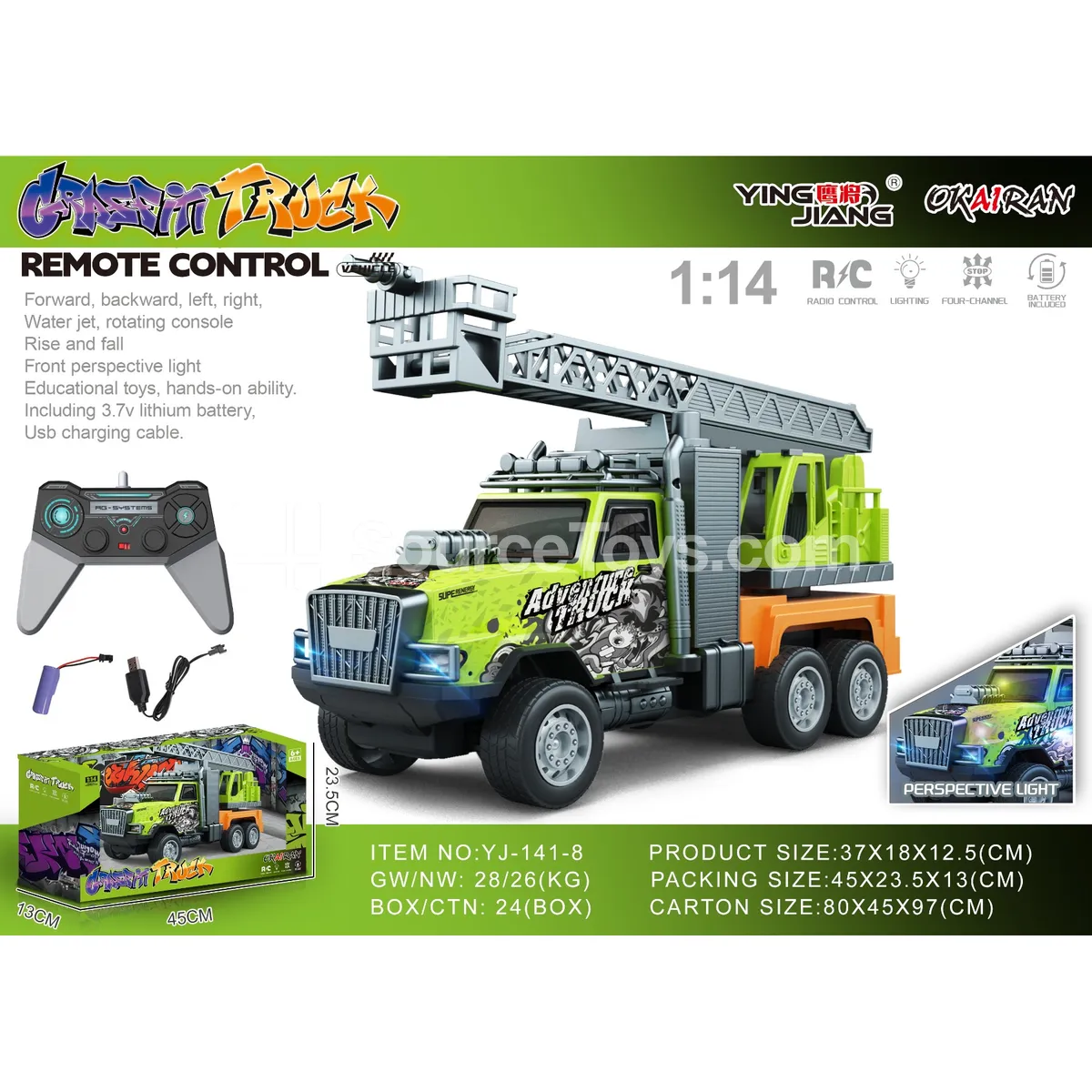 1:14 4-Channel RC Graffiti Construction Vehicle with Lights, Battery Included