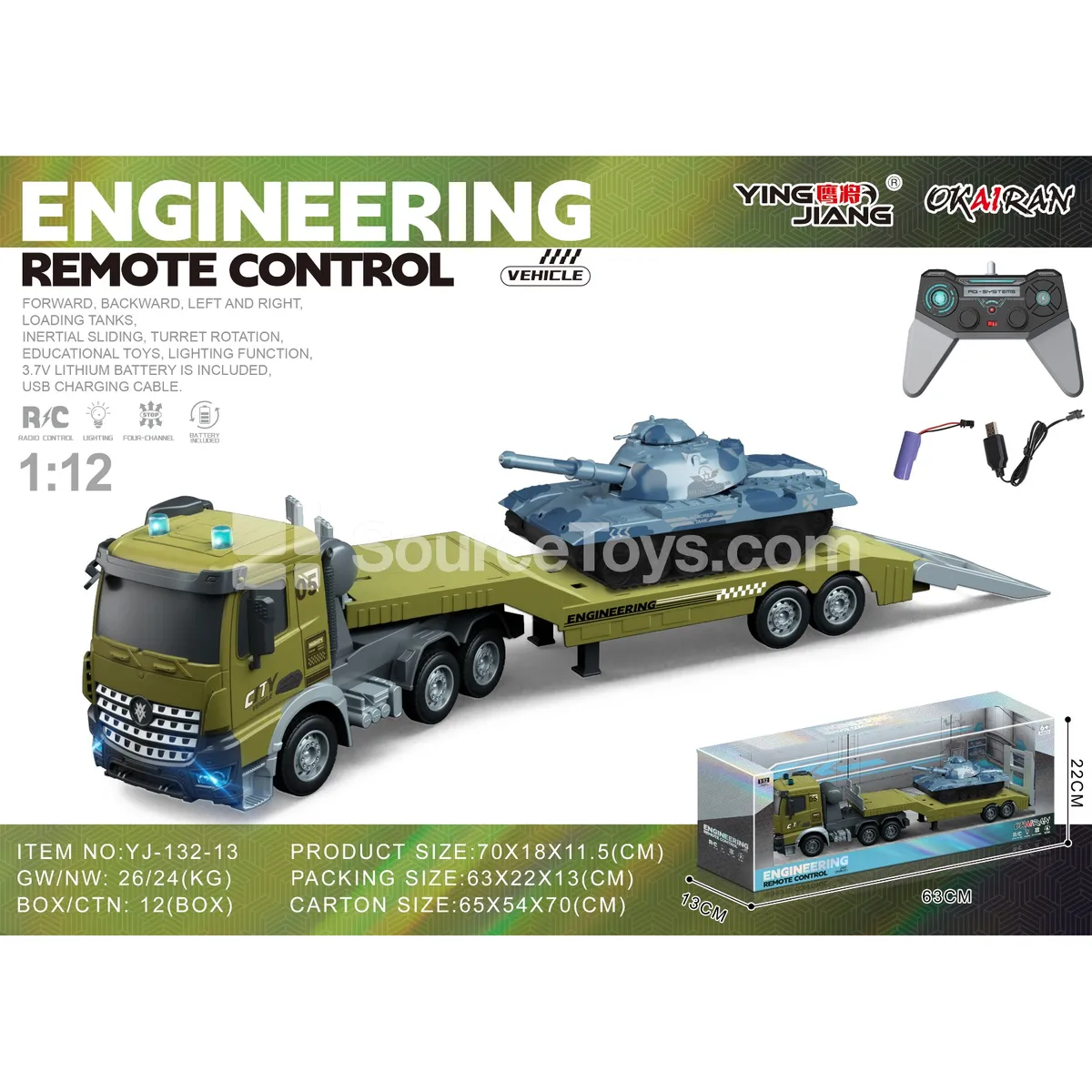 1:12 Multi-function 4-Channel RC Carrier Truck with Inertia Tank, Battery Included