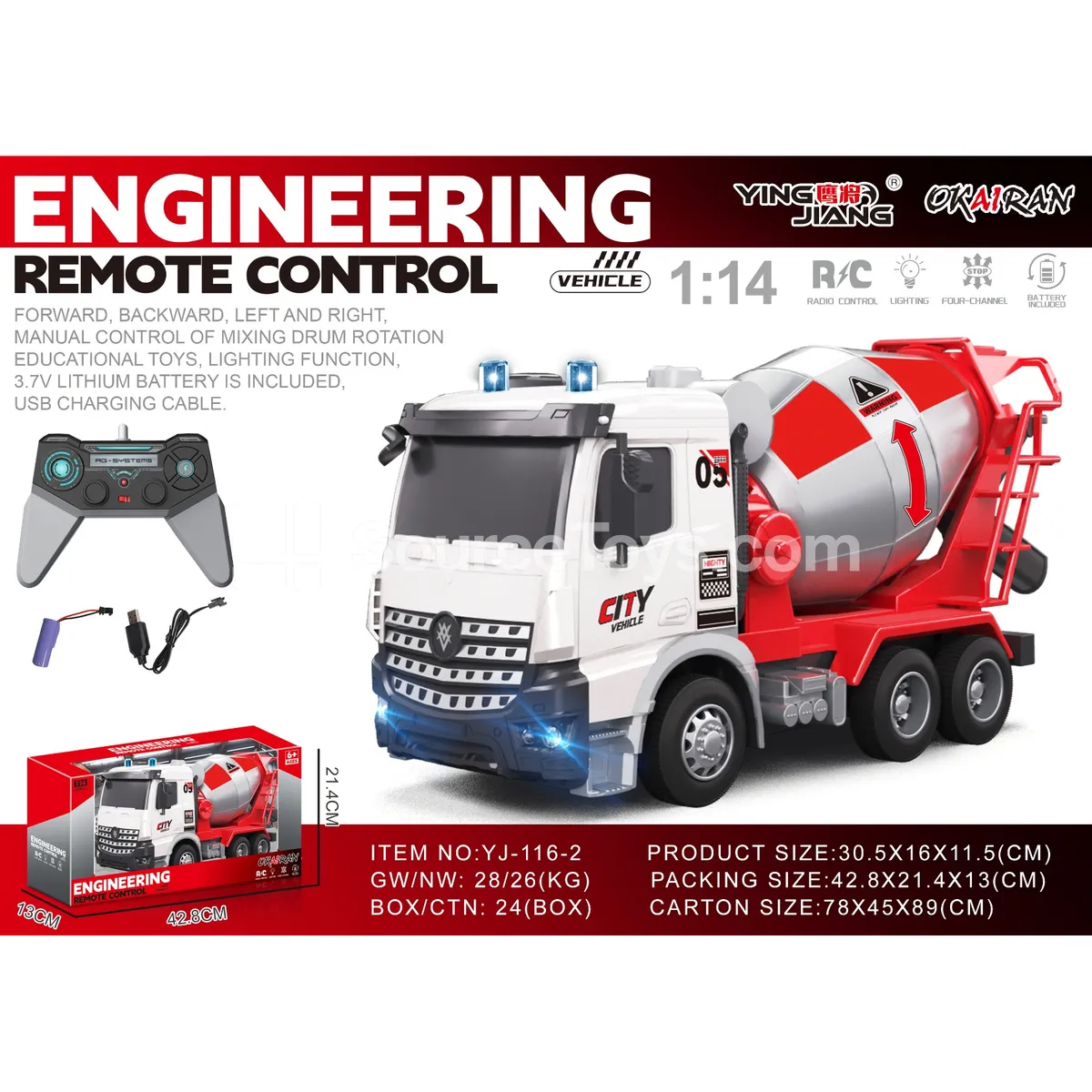 1:14 4-Channel RC Concrete Mixer Truck with Battery