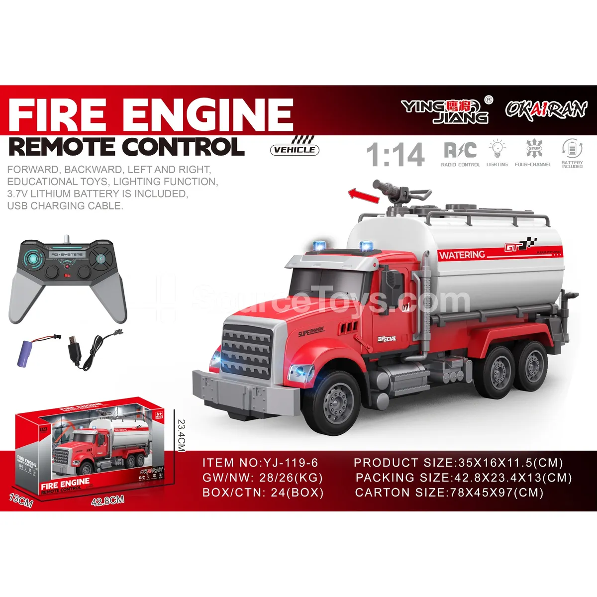 1:14 4-Channel Remote Control Water Sprinkler Truck with Battery