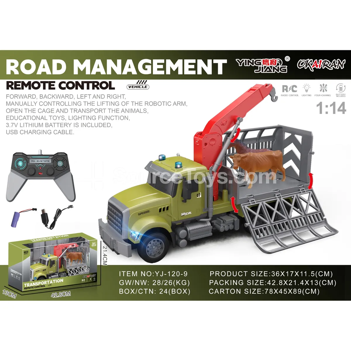 1:14 Multi-Function 4-Channel RC Transport Crane Truck with Animals 1:14 Multi-Function 4-Channel RC Transport Crane Truck with Animals