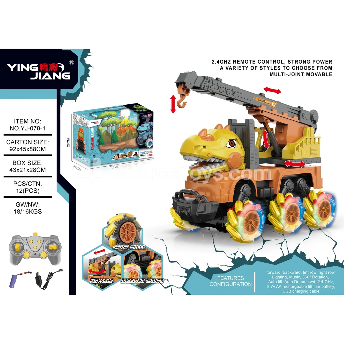 1:14 RC Crane Truck with Dinosaur Design, Battery Included