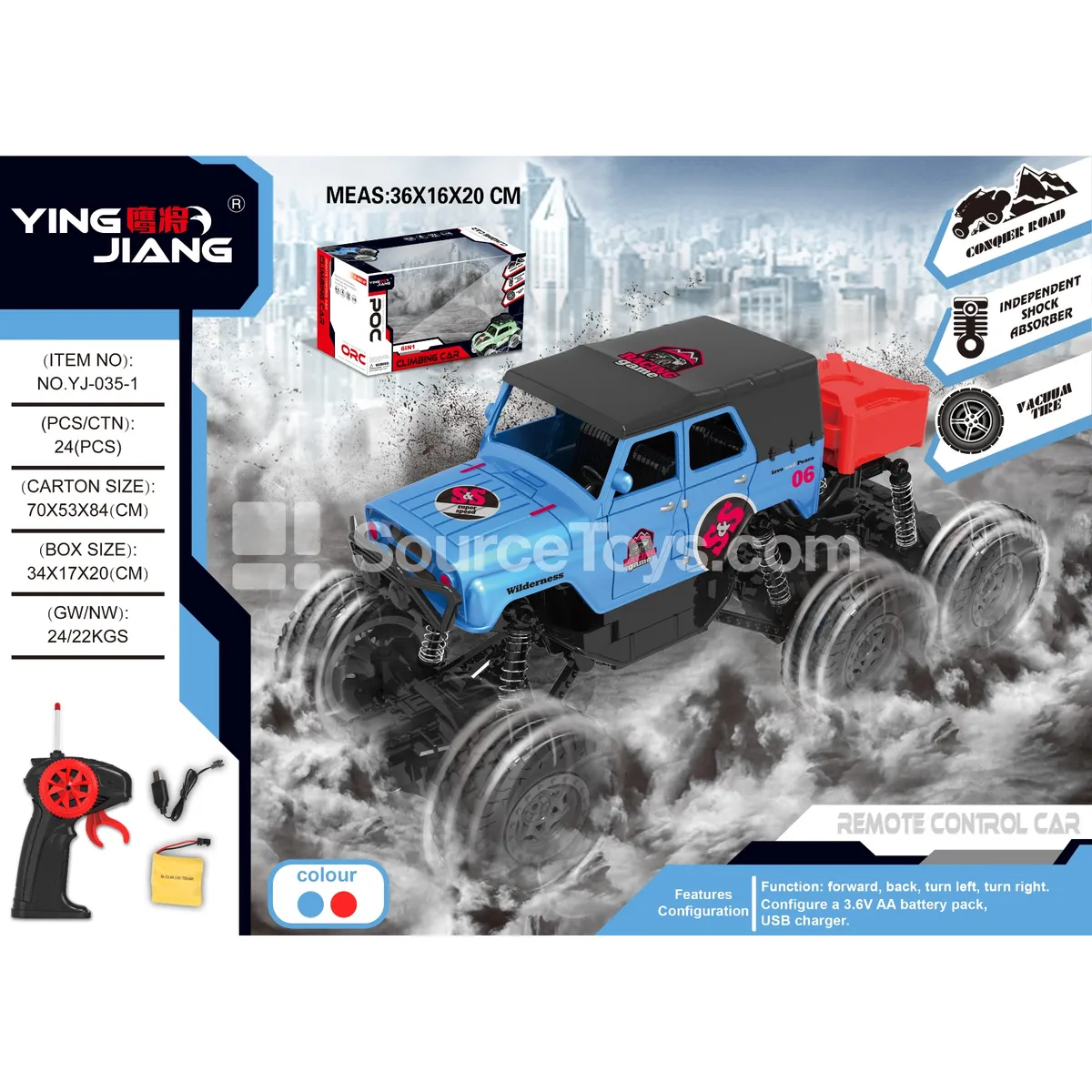 1:18 4-Channel 6-Wheel Remote Control Climbing Car with Opening Doors 27MHz Battery Included Window Box 1:18 4-Channel 6-Wheel Remote Control Climbing Car with Opening Doors 27MHz Battery Included Window Box